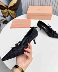Miu Miu Style Rhinestone Pointed Toe Buckle Stiletto Heels