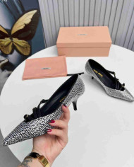 Miu Miu Style Rhinestone Pointed Toe Buckle Stiletto Heels