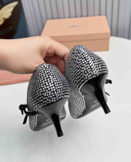 Miu Miu Style Rhinestone Pointed Toe Buckle Stiletto Heels