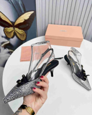 Miu Miu Style Rhinestone Pointed Toe Buckle Strap Stiletto Sandals