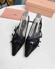 Miu Miu Style Rhinestone Pointed Toe Buckle Strap Stiletto Sandals