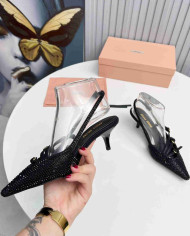 Miu Miu Style Rhinestone Pointed Toe Buckle Strap Stiletto Sandals