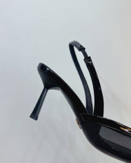 Prada Style Pointed Toe Triangle Logo Slingback Heels