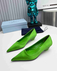 Prada Style Pointed Toe Block Heel Solid Pumps