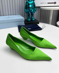 Prada Style Pointed Toe Block Heel Solid Pumps