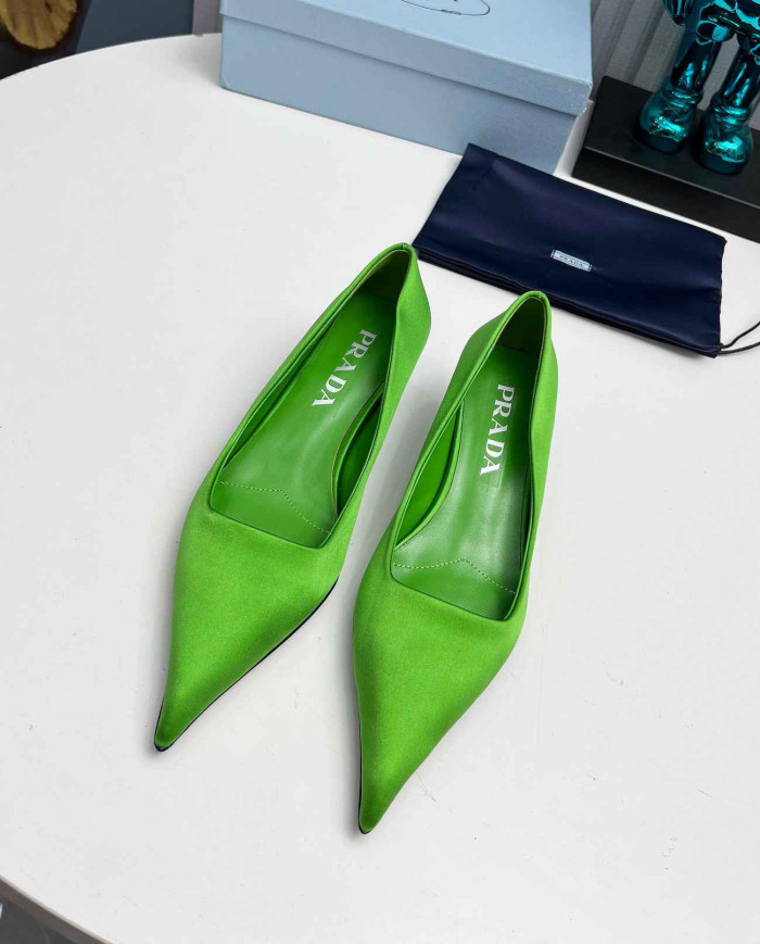 Prada Style Pointed Toe Block Heel Solid Pumps