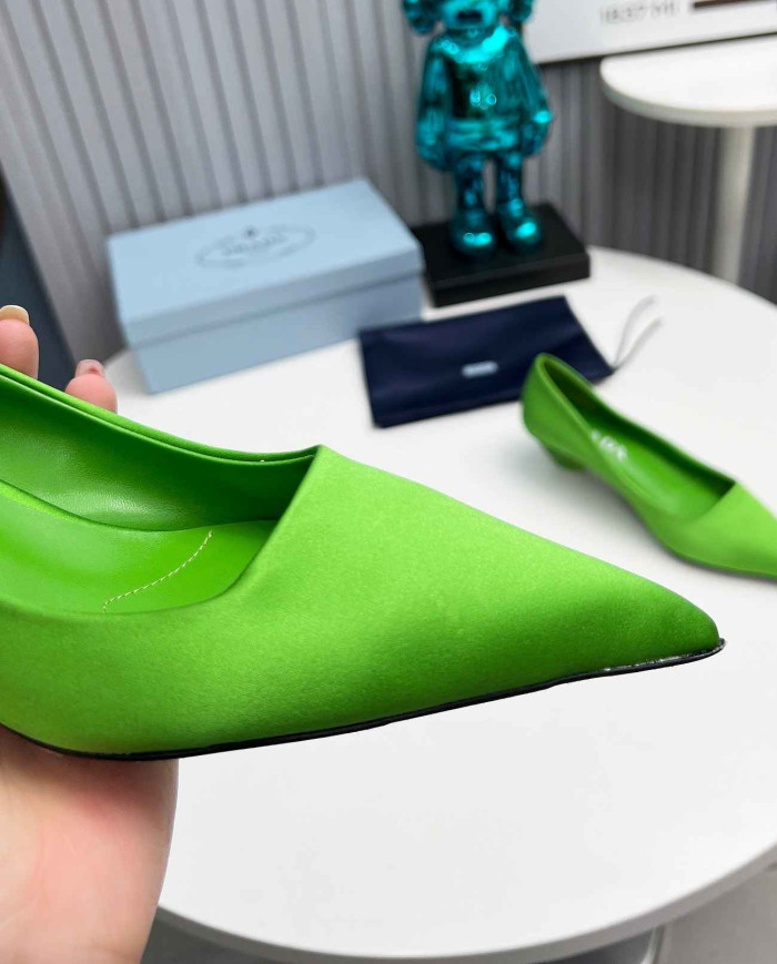 Prada Style Pointed Toe Block Heel Solid Pumps