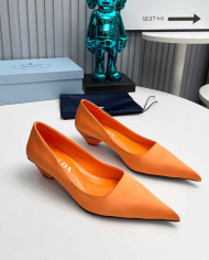 Prada Style Pointed Toe Block Heel Solid Pumps