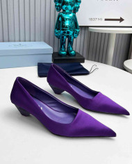 Prada Style Pointed Toe Block Heel Solid Pumps