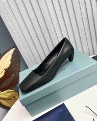 Prada Style Square Toe Solid Low Heel Pumps