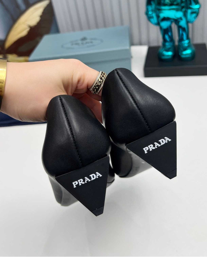 Prada Style Square Toe Solid Low Heel Pumps