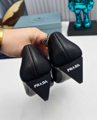 Prada Style Square Toe Solid Low Heel Pumps