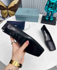 Prada Style Square Toe Solid Low Heel Pumps