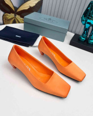 Prada Style Square Toe Solid Low Heel Pumps