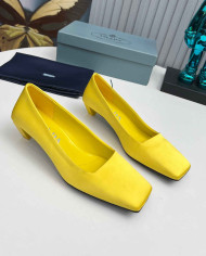 Prada Style Square Toe Solid Low Heel Pumps