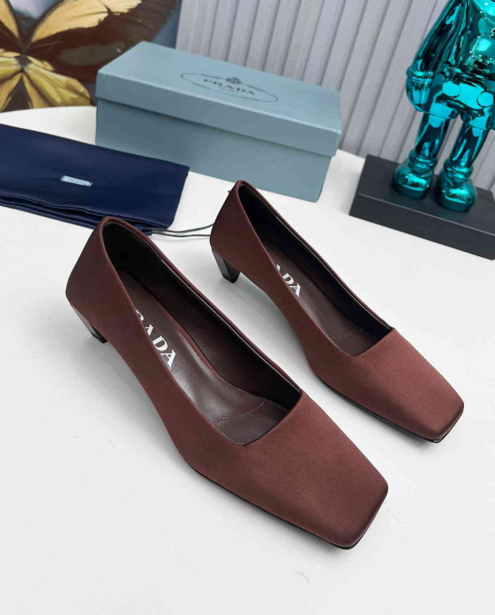Prada Style Square Toe Solid Low Heel Pumps