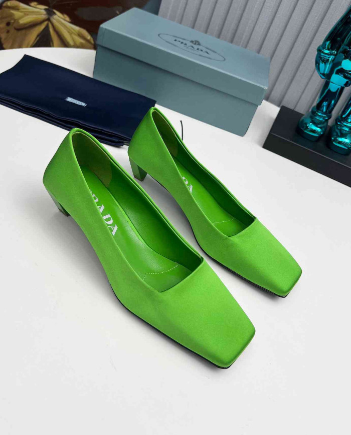 Prada Style Square Toe Solid Low Heel Pumps