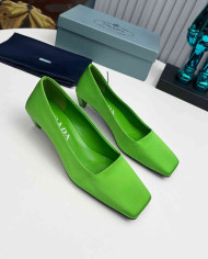Prada Style Square Toe Solid Low Heel Pumps
