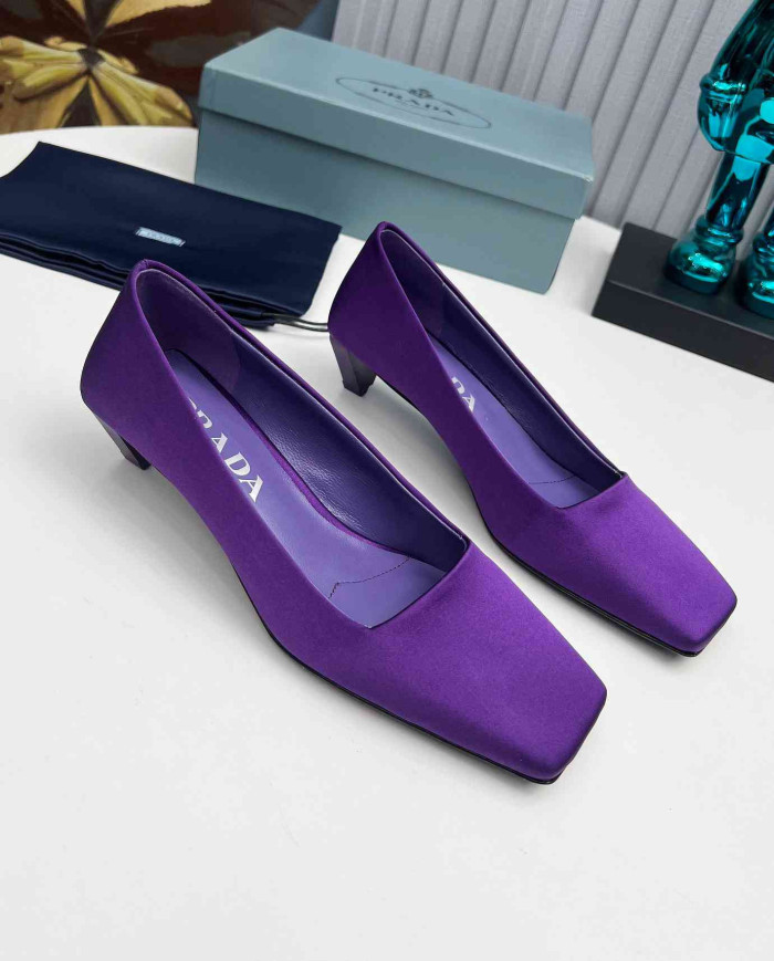 Prada Style Square Toe Solid Low Heel Pumps