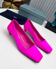 Prada Style Square Toe Solid Low Heel Pumps