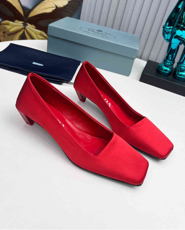Prada Style Square Toe Solid Low Heel Pumps