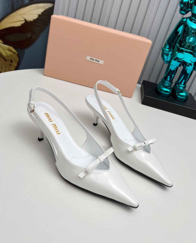 Miu Miu Women's Pointed Toe Bow Slingback Kitten Heels