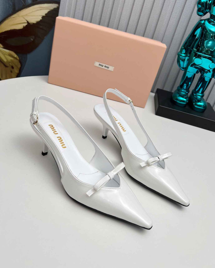Miu Miu Women's Pointed Toe Bow Slingback Kitten Heels