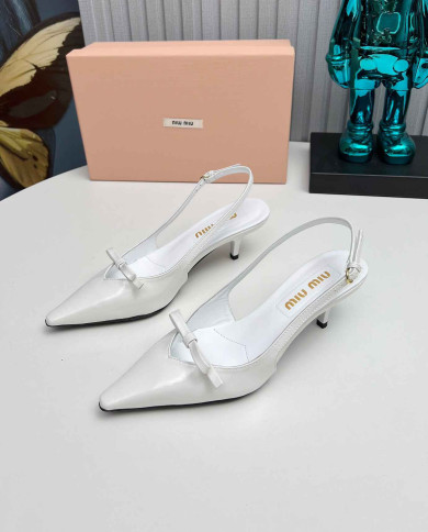 Miu Miu Women's Pointed Toe Bow Slingback Kitten Heels