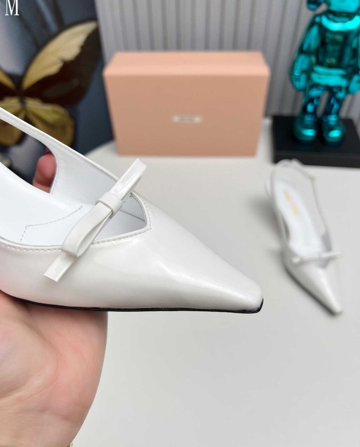 Miu Miu Women's Pointed Toe Bow Slingback Kitten Heels