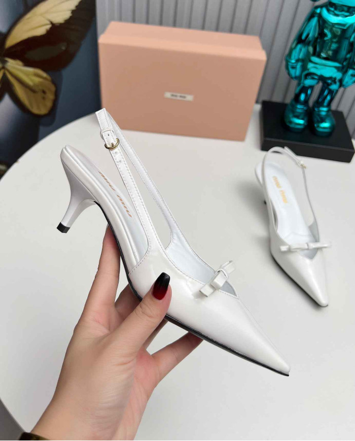 Miu Miu Women's Pointed Toe Bow Slingback Kitten Heels