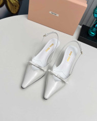 Miu Miu Women's Pointed Toe Bow Slingback Kitten Heels