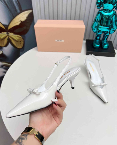 Miu Miu Women's Pointed Toe Bow Slingback Kitten Heels