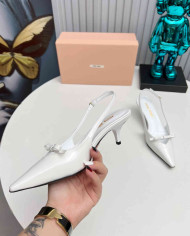 Miu Miu Women's Pointed Toe Bow Slingback Kitten Heels