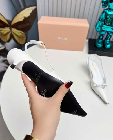 Miu Miu Women's Pointed Toe Bow Slingback Kitten Heels