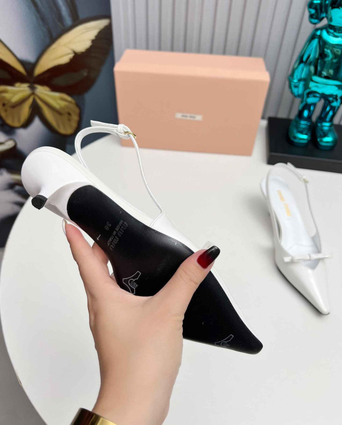 Miu Miu Women's Pointed Toe Bow Slingback Kitten Heels