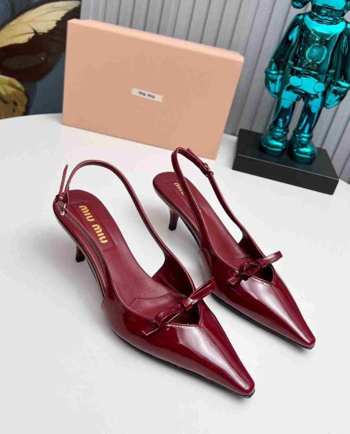 Miu Miu Women's Pointed Toe Bow Slingback Kitten Heels