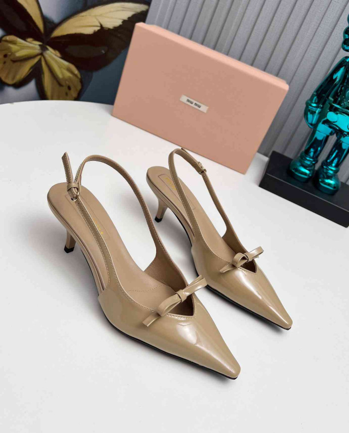 Miu Miu Women's Pointed Toe Bow Slingback Kitten Heels