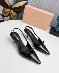 Miu Miu Women's Pointed Toe Bow Slingback Kitten Heels