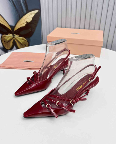Miu Miu Women's Multi Strap Pointed Toe Kitten Heels