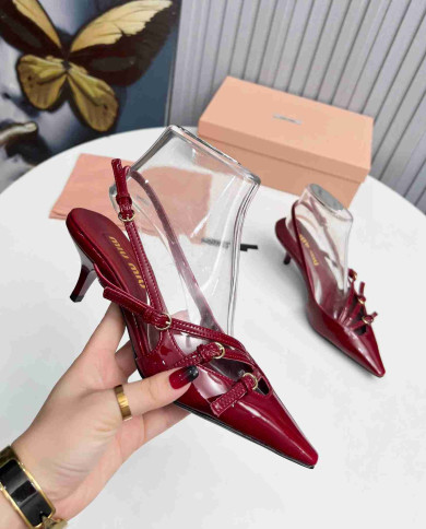 Miu Miu Women's Multi Strap Pointed Toe Kitten Heels