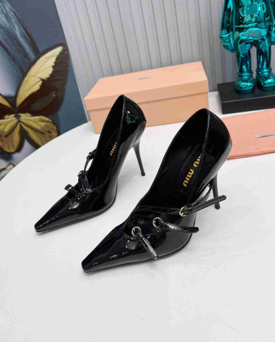Miu Miu Patent Leather Buckle Pointed Toe Pumps