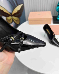 Miu Miu Patent Leather Buckle Pointed Toe Pumps