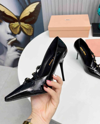 Miu Miu Patent Leather Buckle Pointed Toe Pumps