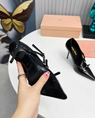 Miu Miu Patent Leather Buckle Pointed Toe Pumps