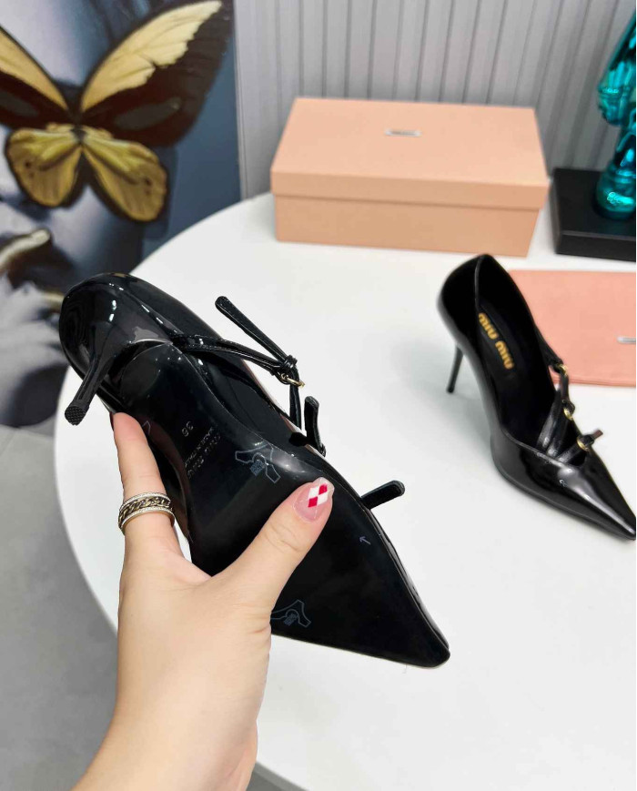 Miu Miu Patent Leather Buckle Pointed Toe Pumps