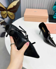 Miu Miu Patent Leather Buckle Pointed Toe Pumps