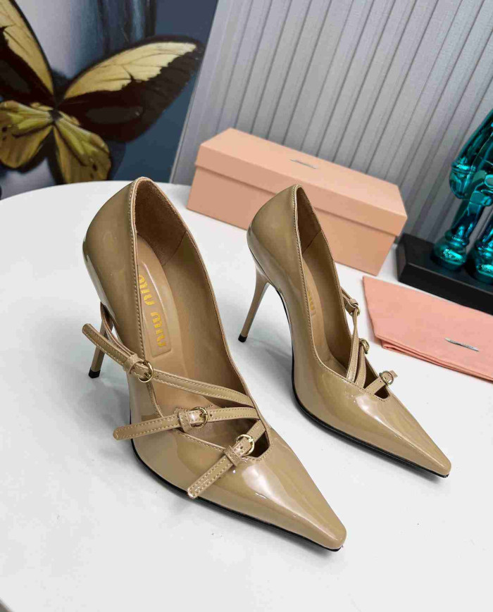 Miu Miu Patent Leather Buckle Pointed Toe Pumps