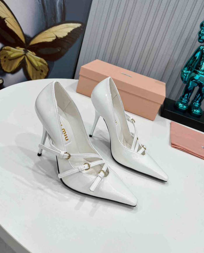 Miu Miu Patent Leather Buckle Pointed Toe Pumps