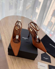 Saint Laurent Women's Ankle Strap Rhinestone Pointed Toe High Heels