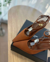 Saint Laurent Women's Ankle Strap Rhinestone Pointed Toe High Heels